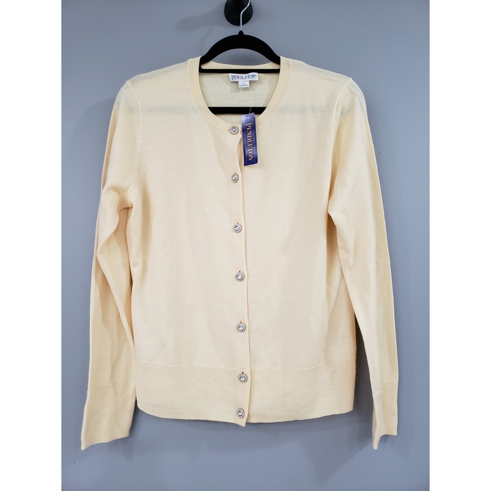 NEW LARGE Pendleton Cardigan Yellow Wool Button Up crystal rhinestone buttons